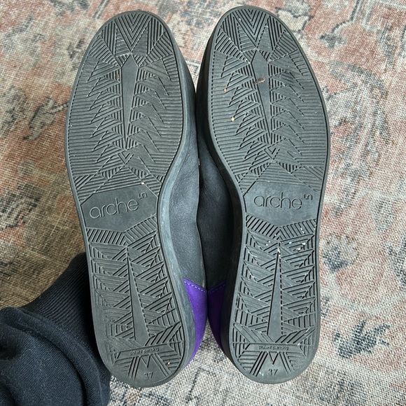 Arche Achette Nubuck Leather Gray and Purple Cushioned Ballet Flats - Picture 5 of 6